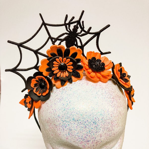 HALLOWEEN Spinnennetz Blumenkrone Fascinator Haarschmuck - Orange