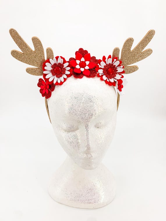 Glitter Reindeer Antler Headband: Gold, Red, Green Christmas 