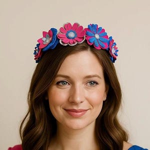 Gender reveal outfit flower crown headband pink and blue floral tiara for fairy birthday party princess dress-up headpiece