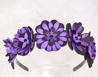 Foam Flower Crown Headband - "Yzma"- Purple and Black