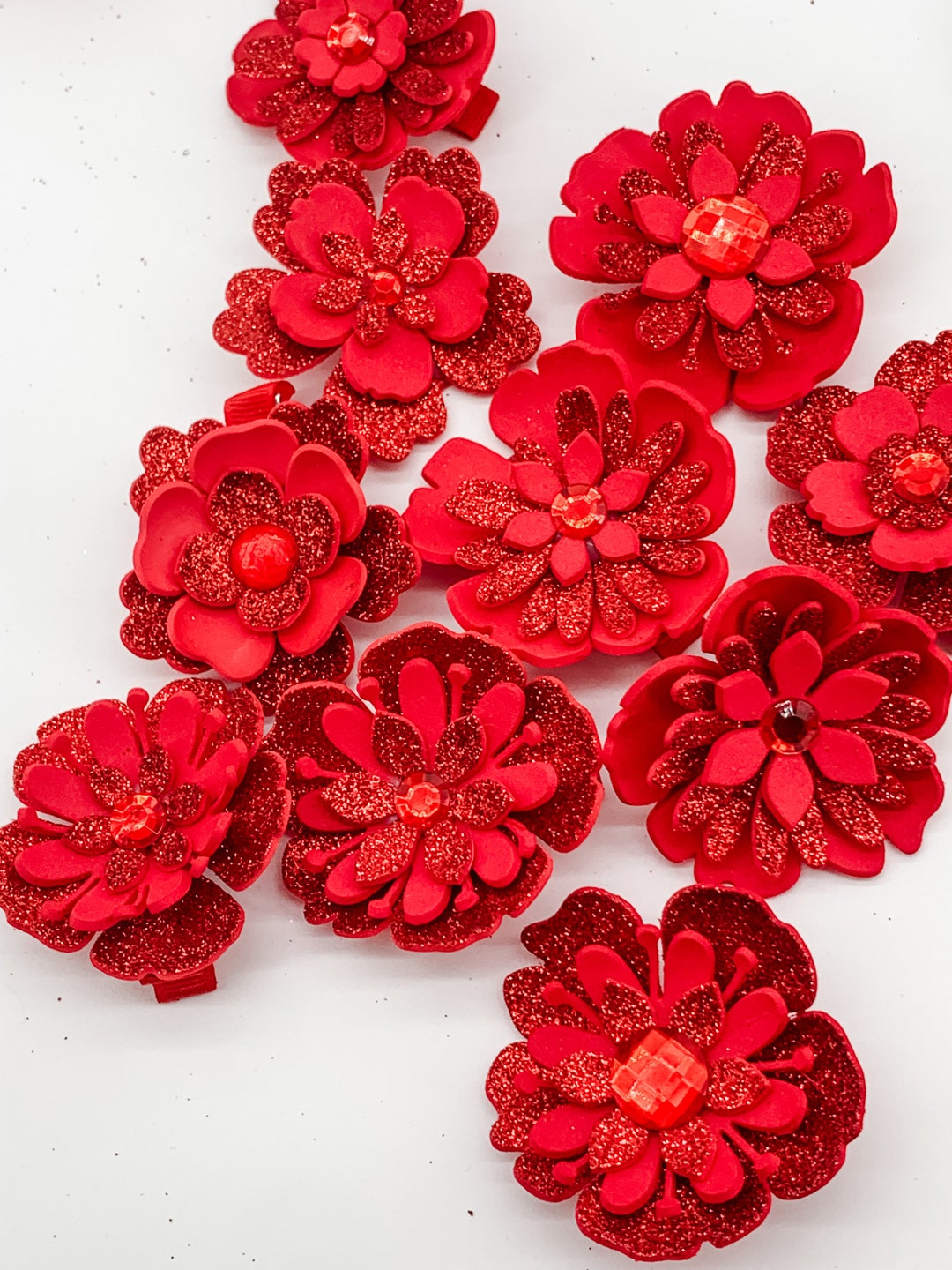 Foam Flower Hair Clip rudolph Red Sparkle Etsy