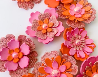 Barrette fleur en mousse - « EMMA MEMMA » - orange, rose et or rose