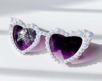 Kids heart shaped shades Embellished Sunglasses Pearlised White Diamonte Frame flower girl gift sunnies
