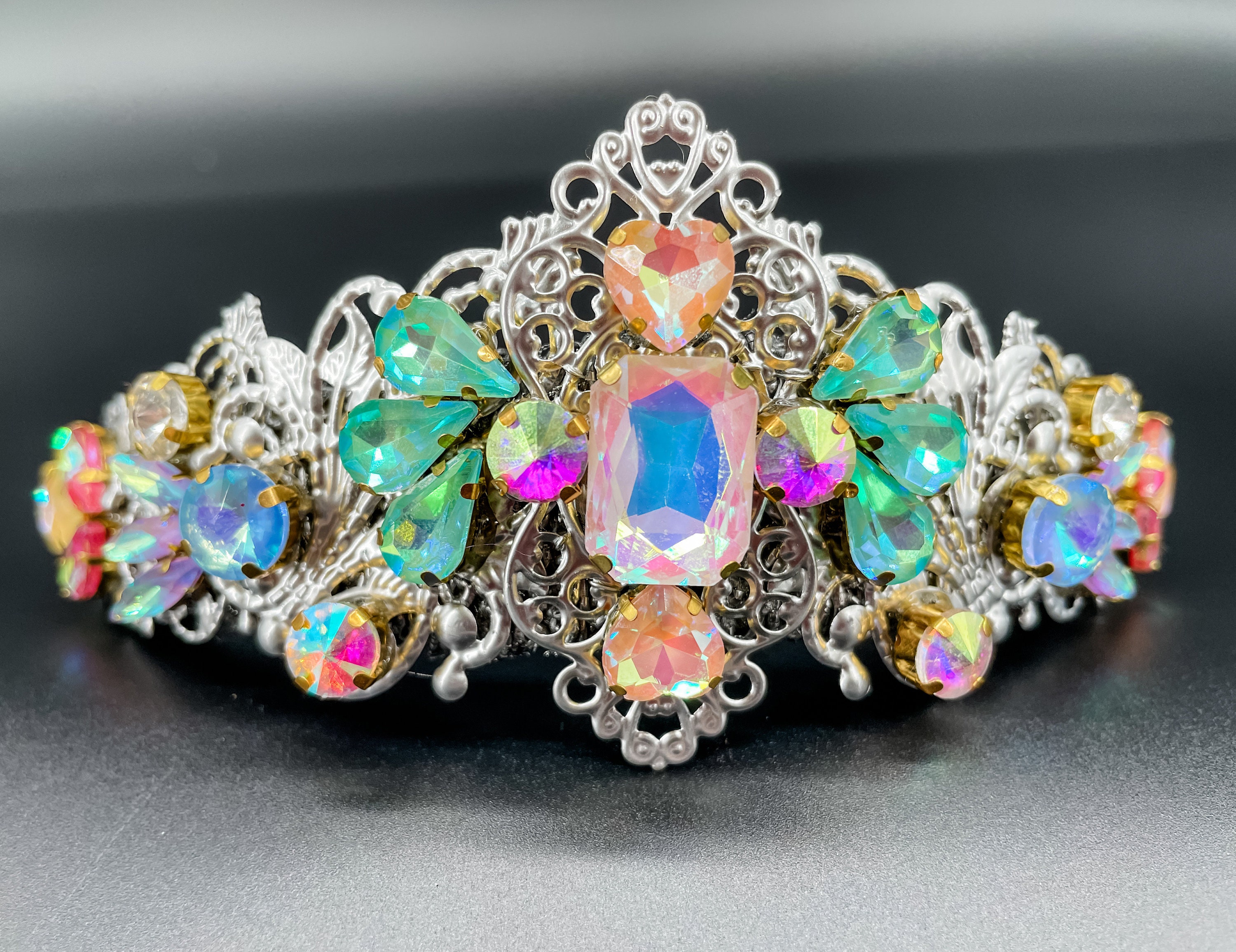 Pastel Fairy Crown, Iridescent Rhinestone Tiara, Handmade  display picture 2