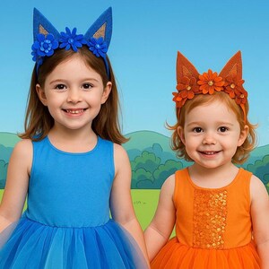 Bluey and Bingo set oreilles et couronne de fleurs bandeau déguisement enfant tenue cadeau d&#39;anniversaire Halloween déguisement accessoire de fête