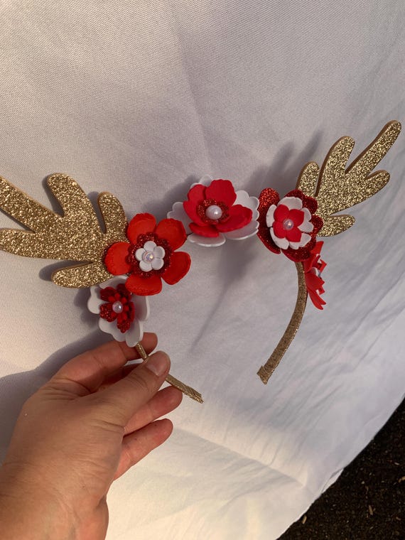 Glitter Reindeer Antler Headband: Gold, Red, Green Christmas  display picture 2