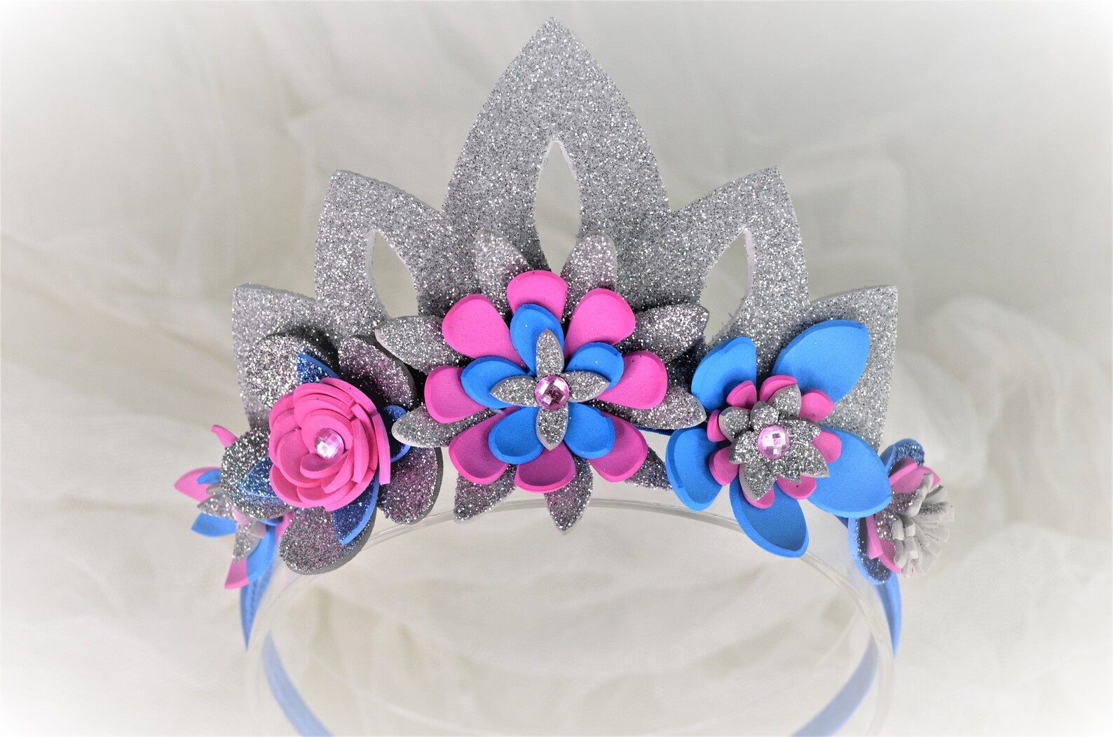 TIARA Flower Crown Headband 'Aurora' Pink Blue & Etsy
