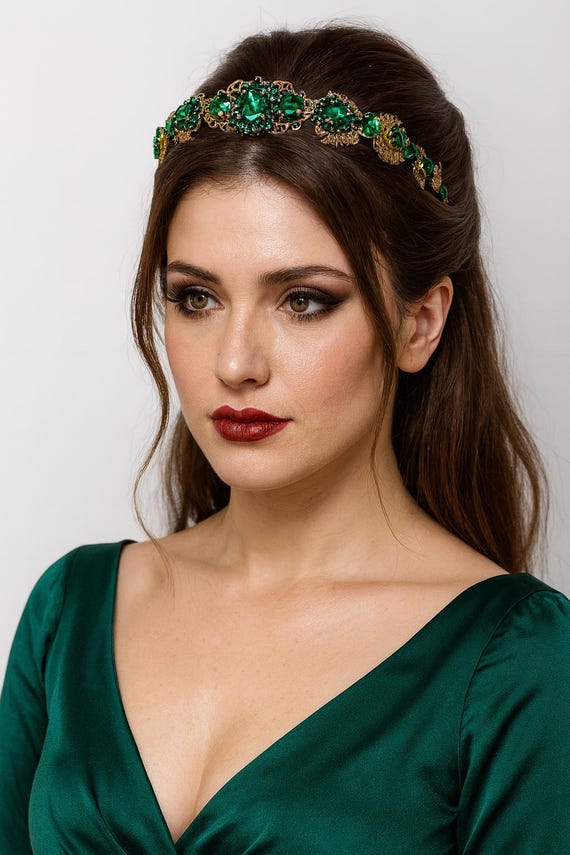 Green Rhinestone Christmas Tiara: Holly Jolly Headband - Etsy display picture 1