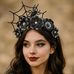 Halloween Spider Web tiara Flower Crown Silver Floral Fascinator Headpiece Gothic Costume Accessory Festival Hairpiece