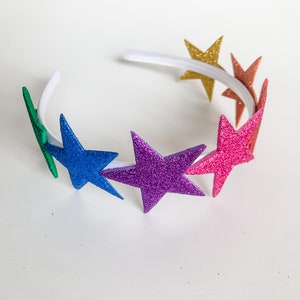 Rainbow Star Glitter Headband for Kids & Adults, Sparkly Party Hair Accessory, Festival Costume, Magical Birthday Gift