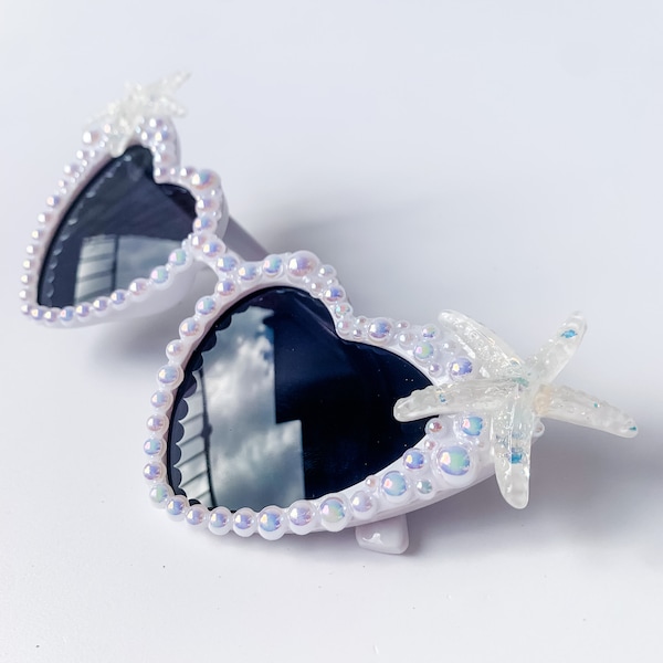 Pearlised White Diamonte Embellished Starfish Sunglasses- Adult size