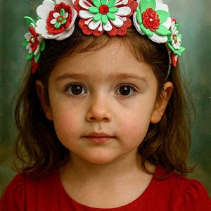 Flower Crown Christmas Headband xmas tiara Peppermint Flowers in Green, Red & White Holiday Accessory