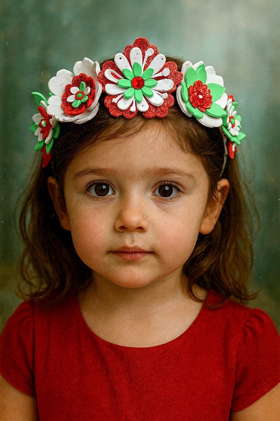 Floral Headband with Green and Red Accents Red Gold Green Dried Flowers Headband, Wedding Floral Crown  main image 4