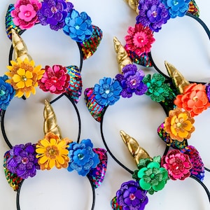 Rainbow Unicorn Flower Crown Headband: Rhinestone & EVA Foam