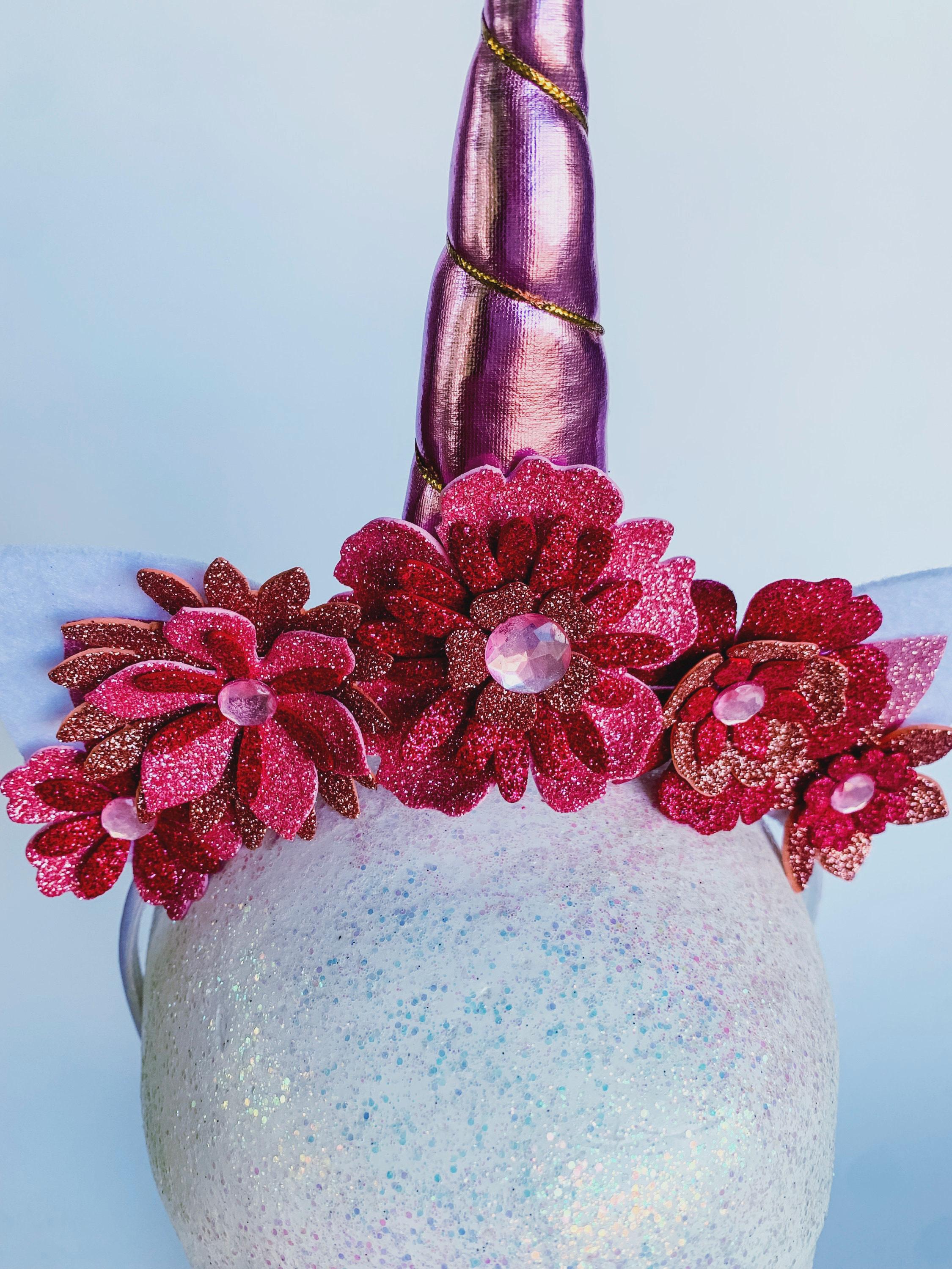 Unicorn Costume Flower Crown Sparkle Headband Pink Red  display picture 3