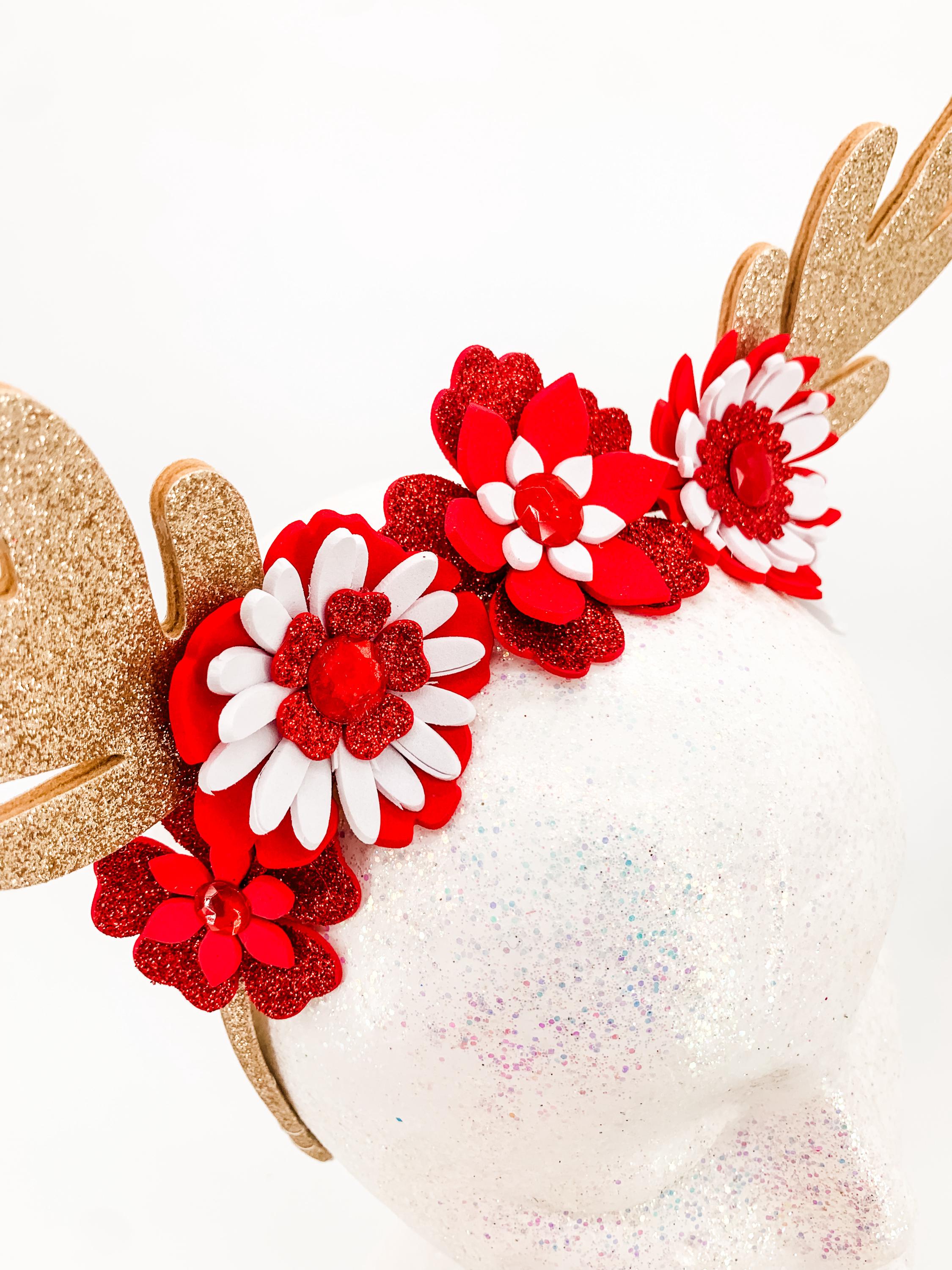 Glitter Reindeer Antler Headband: Gold, Red, Green Christmas  display picture 2