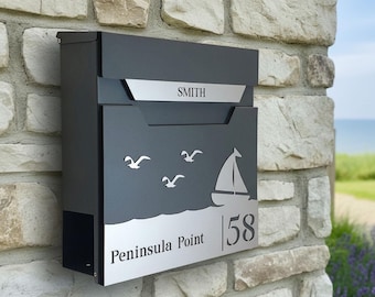 Coastal Mailbox - Beach Mailbox - Wall Mounted Anthracite Mailbox