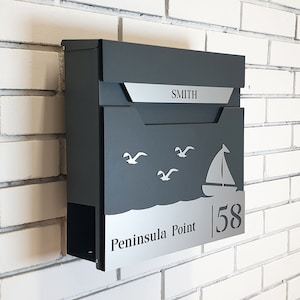 Personalised Wall-Mounted Mailbox, Letterbox, Modern Mailbox, Contemporary Postbox, RAL 7016 Anthracite Grey