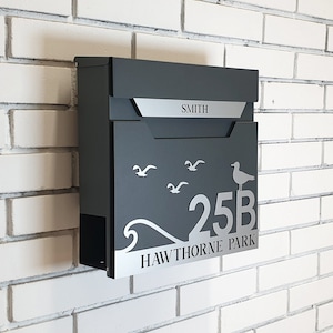 Personalised Wall-Mounted Mailbox, Letterbox, Modern Mailbox, Contemporary Postbox, RAL 7016 Anthracite Grey