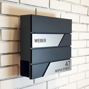 Gepersonaliseerde wandbrievenbus, brievenbus, moderne brievenbus, eigentijdse brievenbus, RAL 7016 antracietgrijs