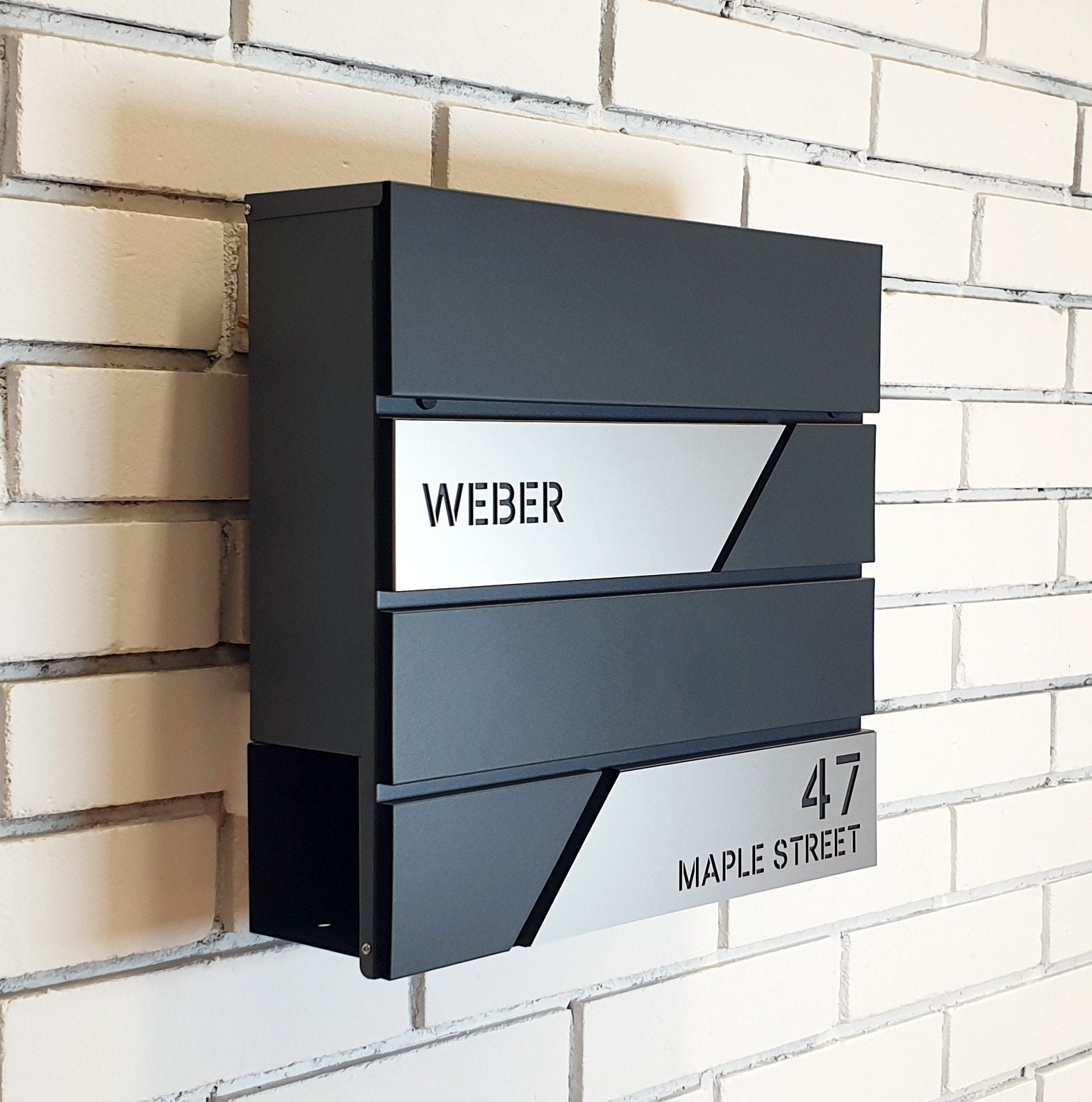 Personalised Wall-Mounted Mailbox, Letterbox, Modern Mailbox, Contemporary Postbox, RAL 7016 Anthracite Grey
