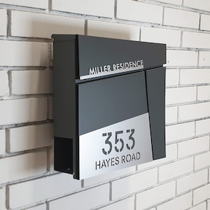 Personalised Wall-Mounted Mailbox, Letterbox, Modern Mailbox, Contemporary Postbox, RAL 7016 Anthracite Grey