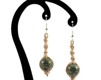Long linen and Kambaba Jasper earrings