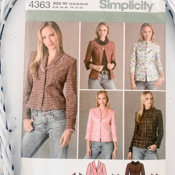 Simplicity 4363 pattern, 2005, Misses' Petite Lined Jacket in Two Lengths, sizes 14-16-18-20-22, uncut pattern with instructions