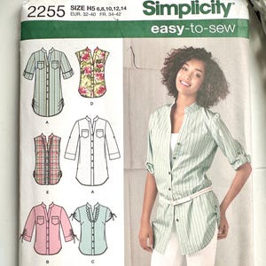 Simplicity 2255 Misses' Tunic or Shirt with Sleeve Variations, Size 6-14, uncut
