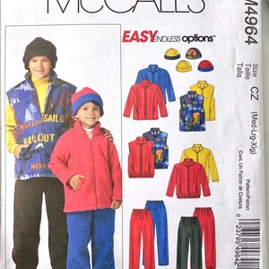 McCall's M4964 Children's and Boys' Jacket, Vest, Pull-on Pants and Reversible Hat, Child size M-XL, uncut