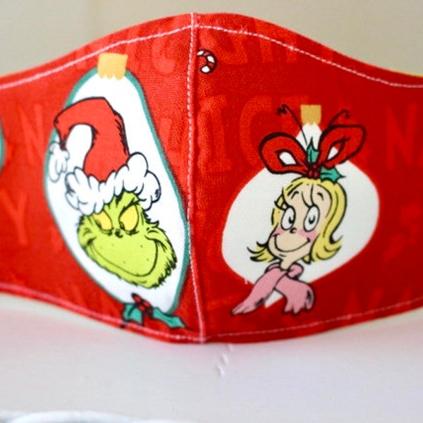 The Grinch Toddler, Child and Adult Size Face Mask, Double-Layer, Elastic Ear Loops, Form Fitted Style and Washable