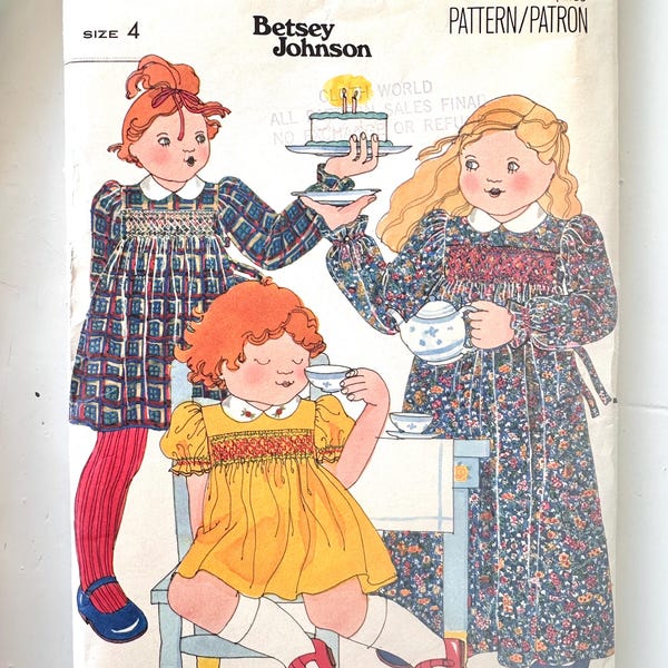 1970's Butterick 5555 Betsey Johnson Children's Dress, Embroidery and Smocking Transfer, Child size 4, cut