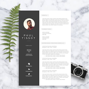 Plantilla CV Paul / Formato CV / Carta de presentación / En inglés y francés / Microsoft Word / Descarga instantánea