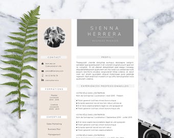 CV Template Sienna | Resume Format | Cover Letter | in English and French | Microsoft Word | Instant Download