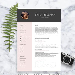 Plantilla CV Emily / Formato CV / Carta de presentación / en inglés y francés / Microsoft Word / Descarga instantánea