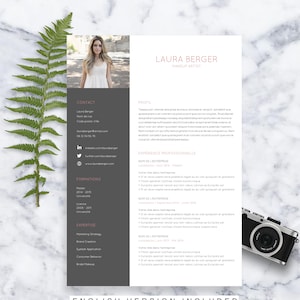 Plantilla de CV Laura / Formato de CV / Carta de presentación / en inglés y francés / Microsoft Word / Descarga instantánea