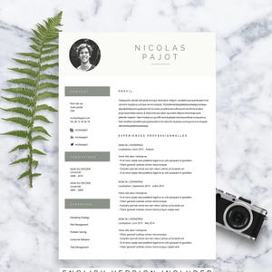 Plantilla CV Nicolas / Formato CV / Carta de presentación / en inglés y francés / Microsoft Word / Descarga instantánea