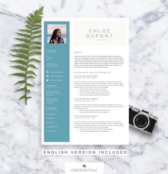 Cv Template Chloe Resume Format Cover Letter In English Etsy
