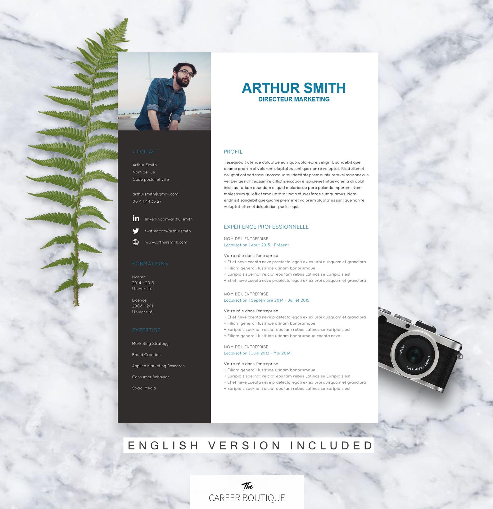 CV Template Arthur Resume Format Cover Letter in English - Etsy