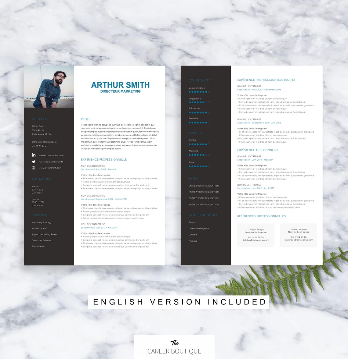 CV Template Arthur Resume Format Cover Letter in English - Etsy
