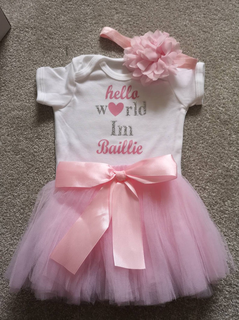 New Baby girl newborn birthday vest top bodysuit outfit pink glitter tutu and headband first outfit