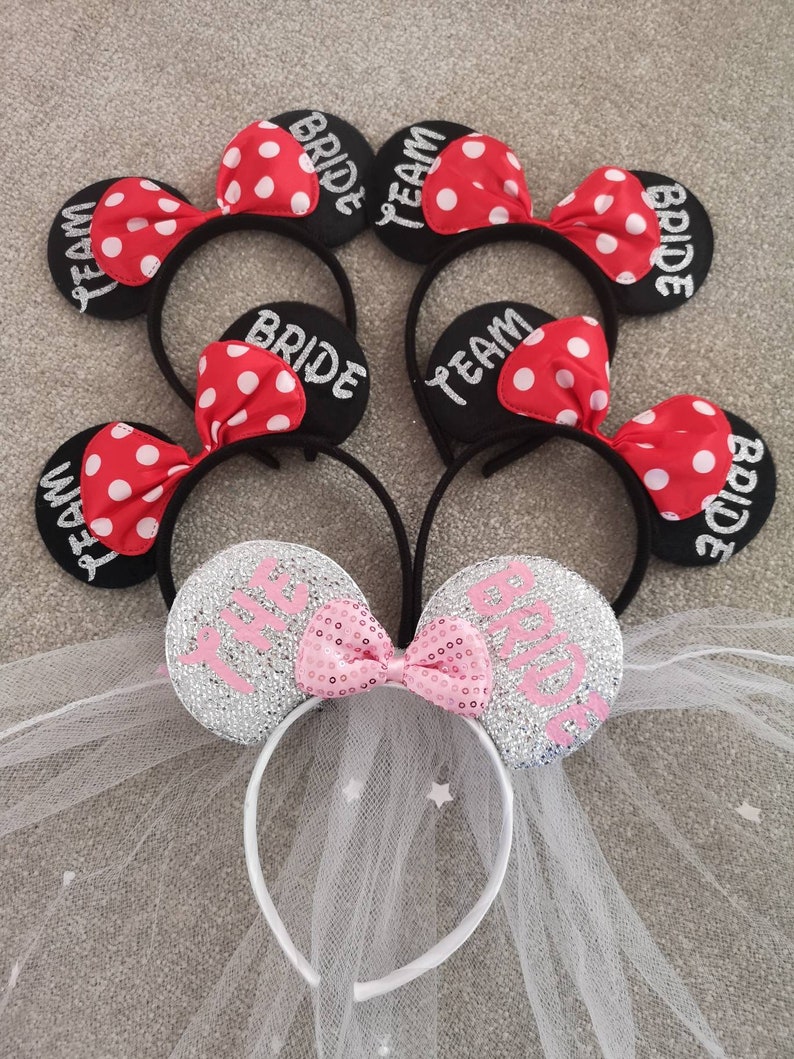 Team Bride Disney Minnie Mouse ears Bride tribe Bride Squad Favours Hen party,Batchelorette birthday party