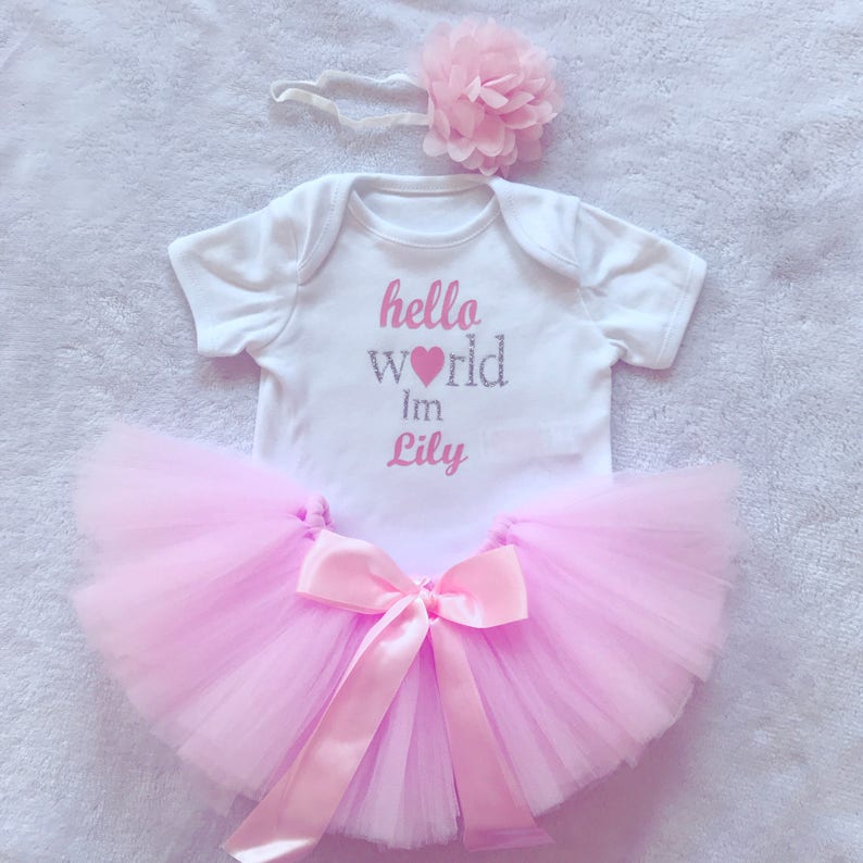 New Baby girl newborn birthday vest top bodysuit outfit pink glitter tutu and headband first outfit
