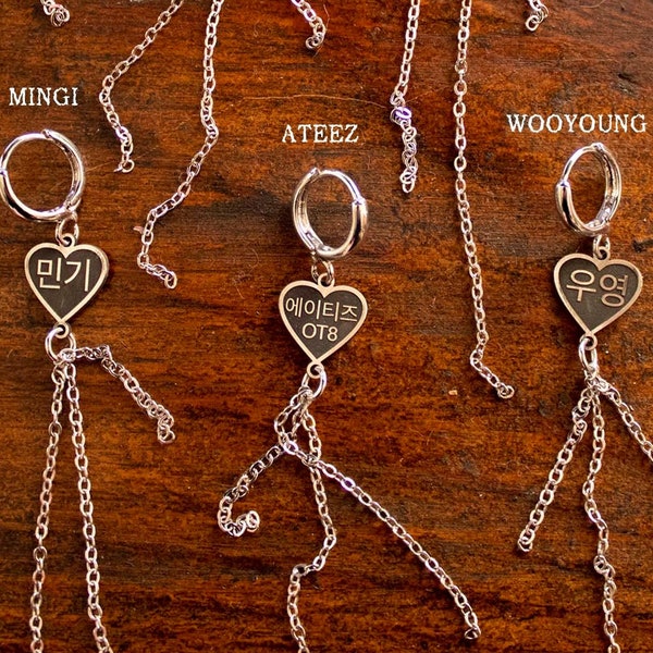 Créoles de boucle d'oreille en forme de coeur biais ATEEZ Saint Valentin, pendentif unisexe k-pop à levier en argent sterling ateez, la liste est pour une boucle d'oreille