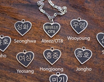 ATEEZ Bias Heart Shaped Necklace K-pop Ateez Sterling Silver Personalised Charm with Stainless Steel Chain