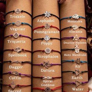 Bracelet de cheville promotionnel SYMBOLES OCCULTES SORCELLERIE Bracelet réglable main/de cheville magique wicca païen symboles argent 925 occulte celtique nordique