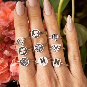 K-pop Stackable Rings with ATEEZ, Seventeen, BTS, Stray Kids, Xikers  - Unisex Adjustable Silver Rings