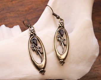Amethyst Dangle Earrings: Unique Dionysus Inspired Jewelry with Brass & Silver, Bridal Earrings