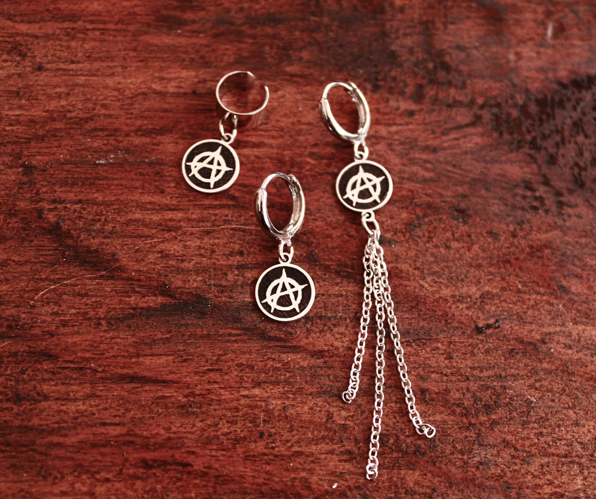 ATEEZ Anarchy Symbol Silver Charm Earring: K-pop Unisex Hoop or
