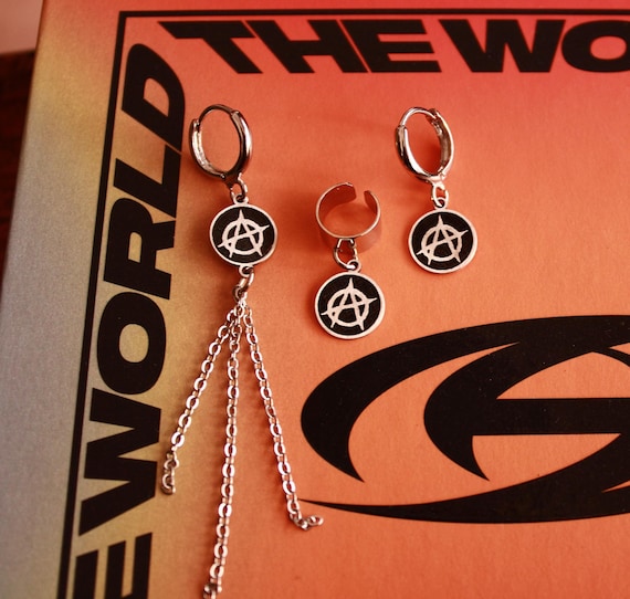 ATEEZ Anarchy Symbol Silver Charm Earring: K-pop Unisex Hoop or
